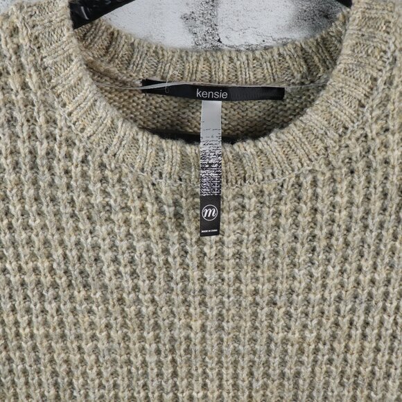 Kensie Women's Sweater Marled Oatmeal Knit With Sheer Pleaded Back Size Medium - Picture 2 of 12